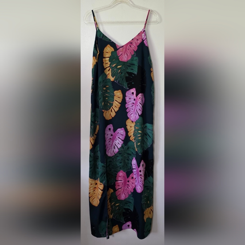 C&E Tropical Maxi Dress Spaghetti Strap Bright Botanical Vacation Resortwear XS